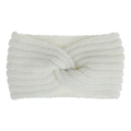 Close-up of white knitted headband showing thick yarn texture and twist knot detail - White