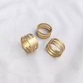 Three-piece set of matte gold hollow wide band rings with multi-layered parallel lines - Classic / Gold