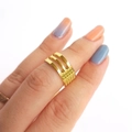Detailed view of a gold-plated multi-layer hollow ring featuring beaded texture accents - Antique Fu Character Style / Gold