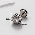 Macro shot of silver steel stud earring with 0.83cm round white cubic zirconia inlay - Claw Setting Style (S26)