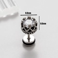 Macro view of crown-shaped stud earring in retro silver finish with white zircon inlay - Crown Style (S27)