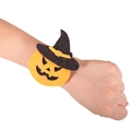 Halloween pumpkin snap bracelet with felt witch hat decor worn on a wrist over white background - Pumpkin with Hat
