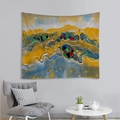 Tapiz nórdico estilo pintura al óleo en tonos amarillo mostaza y azul lago - 150x130cm / Arte de Pintura al Óleo (2)