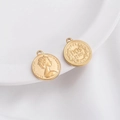 Pendentif en acier titane plaqué or 14K avec portrait de reine et motif de pièce - 5# Portrait de la Reine Elizabeth II (18mmx21mm)