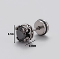Detailed macro view showing the 0.7cm earring head and 0.44cm pin length dimensions - Crown Base Style (S59)