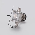 Detailed macro view showing the 1.5cm by 0.7cm dimensions of the zircon stud earring - Rectangular Zirconia Style (S64)