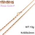 Classic 600mm rose gold twist chain necklace with lobster clasp in polished titanium steel - 3mm Width 60cm Length (KN228836-Z)