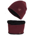Burgundy winter knit beanie and neck warmer set with thick black fleece lining - Wine Red Set