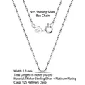 S925 sterling silver 1.0mm box chain necklace with white gold plating in 16 inch length - Box Chain / 1mm/40cm