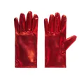 Detalle de guantes cortos de cuero sintético rojo metalizado con acabado brillante - Rojo