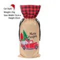 Christmas burlap wine bottle bag featuring a red truck and gnome embroidery, 15x35cm size - Car Style