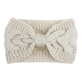 Knitted twist cable headband in cream white featuring a bow knot design for winter warmth - Beige