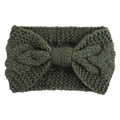 Detailed close-up of dark green cable knit headband with a textured bow design - Olive Green