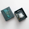 Grey marble textured ceramic mug set in a dark green luxury gift box with golden spoon - Fine Grey Diamond Mug Gift Box Set