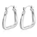 Sleek silver twisted trapezoid hoop earrings in polished titanium steel for women - Steel Color (MS-057)