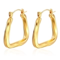 Luxurious gold titanium steel geometric earrings with a twisted rectangular design on white - Gold (MS-057)