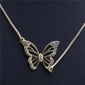 Golden butterfly necklace with colorful zircon wings and box chain on black leather - Gold Butterfly Style 2