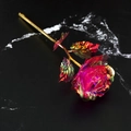 Rainbow gold foil artificial rose with golden stem on black marble background - Rainbow Gold Foil Rose - Rose Red
