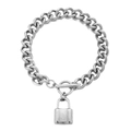 Silver stainless steel curb chain bracelet featuring a padlock charm and OT toggle clasp - Male Style / Silver