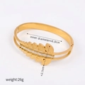Gold plated stainless steel open bangle with layered diamond-set leaf design for women - Z147-Diamond Inlaid Leaf
