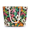 Große Canvas-Einkaufstasche mit Blumenmuster und weißen Baumwollseilgriffen für Damen - Bunte Blumen