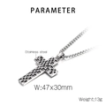 Vue macro du pendentif croix en acier inoxydable à damier avec dimensions et poids - Pendentif Croix (KP130642-TLX)