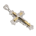 Colgante de cruz de acero inoxidable de doble capa en plata y oro para hombres - Solo colgante / Dorado