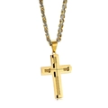 Men's high quality cross necklace in gold finish with two-tone gold and silver twist chain - Gold Pendant + 60cm Two-tone Byzantine Chain