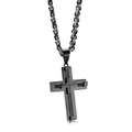 Polished black stainless steel cross pendant with textured two-tone woven chain for men - Black Pendant + 60cm Black Byzantine Chain