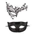 Set of black masquerade masks featuring laser-cut metal with rhinestones and glitter finish - Small One-Eyed Black And Small Beauty Black