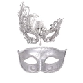 Silver laser-cut metal filigree mask and glitter eye mask set for masquerade parties - Phoenix Silver And Small Beauty Silver