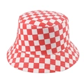 Classic red and white checkerboard bucket hat with a wide brim for sun protection - Red Checkerboard
