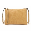 Close-up of light brown crossbody bag with textured faux leather and tassel zipper detail - Apricot