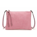 Detailed view of pink PU leather crossbody bag with golden zipper and adjustable strap - Rose Red