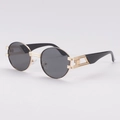 Gafas de sol redondas retro con montura dorada, lentes gris oscuro y patillas negras - Montura Dorada Patas Negras Lentes Gris Negro