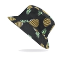 Chapeau bob noir pour femme avec motif estival d'imprimés d'ananas jaunes - M (56-58cm) / Noir Réversible Ananas