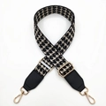 Adjustable wide shoulder strap with black houndstooth pattern and gold metal hooks - Black Houndstooth
