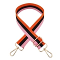 Adjustable rainbow striped bag strap with gold hardware and wide woven fabric design - Pink Black Orange Stripe + Gold Buckle