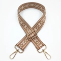 Retro geometric diamond jacquard 3.8cm wide shoulder strap with gold metal buckles - Silver Clasp / Light Brown