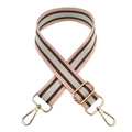 Adjustable woven shoulder strap with pink white and brown stripes and gold metal hooks - Pink Stripe + Gold Buckle