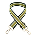 Adjustable green and yellow striped fabric bag strap with golden metal swivel hooks - Green Stripe + Gold Buckle