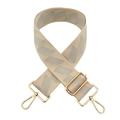 Adjustable wide fabric strap with grey geometric pattern and gold metal hooks - No.7 Rice Light Gray
