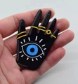Black acrylic Hamsa hand charm with blue evil eye detail for DIY jewelry making - Style 2