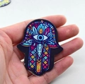 Acrylic Hamsa Hand pendant with blue Evil Eye and colorful mandala patterns for DIY jewelry - Style 7