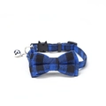 Blue and black buffalo plaid cat collar with bowtie, safety buckle and silver bell - Bowknot Style / Blue