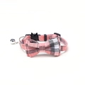 Pink plaid cat collar with a large bowtie and silver bell featuring a kitten buckle - Bowknot Style / Pink