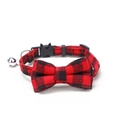 Red and black buffalo plaid pet collar with a cute bowknot and silver bell detail - Bowknot Style / Red