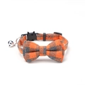 British style orange and grey plaid pet bow collar with safety buckle and bell - Bowknot Style / Orange