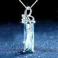 Macro detail of silver rectangle blue crystal pendant with clear stones on box chain - Rain Butterfly [Blue Butterfly Pendant - No Chain]