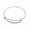 Adjustable silver wire bangle bracelet in minimalist stainless steel sleek design - White K/Silver